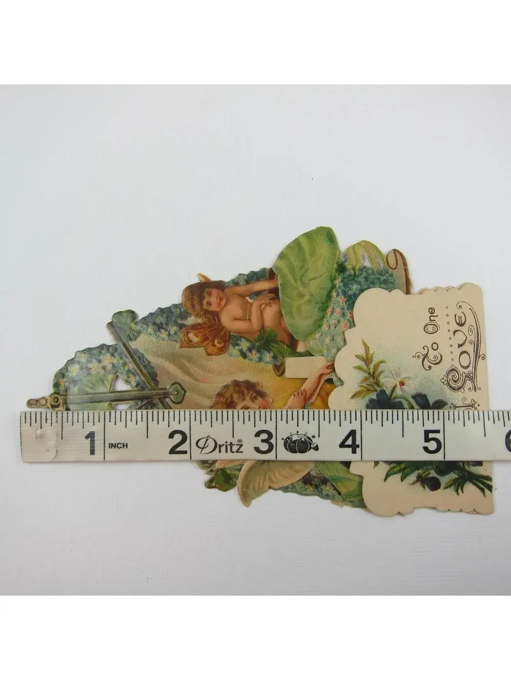 Vintage Valentine 3D Pop Up Die Cut Angel Boy Cupid Wings Scale Blue Flowers